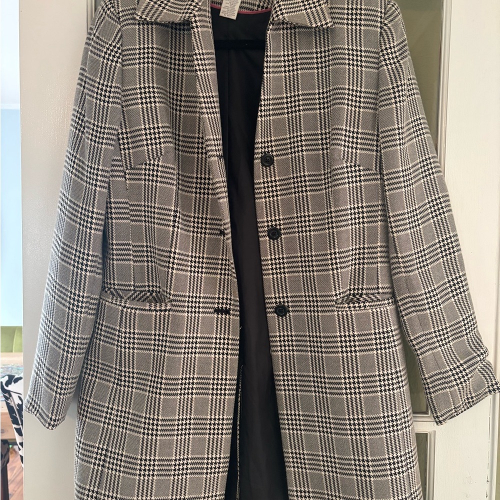 Worthington Black and White Checkered Trench Coat